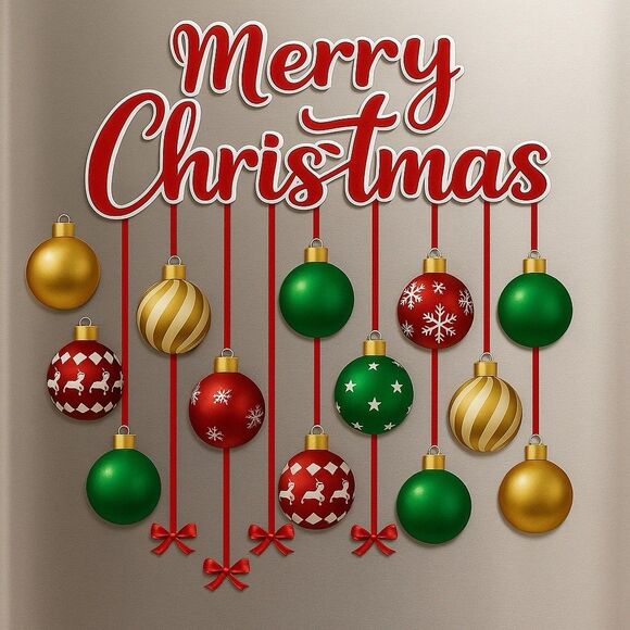 Merry Christmas Holiday Red, Green, Gold Ornament & Bow Colorful Magnet Set NEW! - Picture 6 of 6